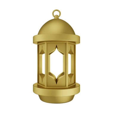 Altın İslami Fener 3D Görüntü Beyaz Arkaplanda İzole Edildi