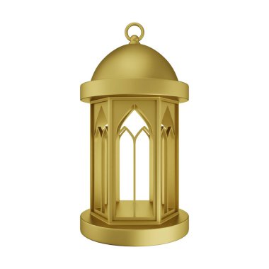 Altın İslami Fener 3D Görüntü Beyaz Arkaplanda İzole Edildi