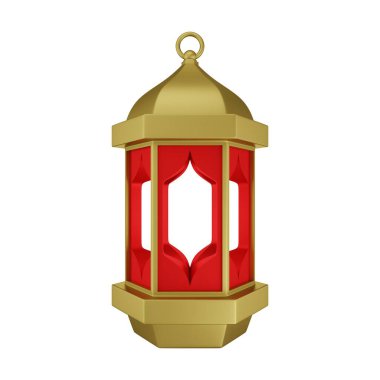 Kırmızı İslami Fener 3D Görüntü Beyaz Arkaplanda İzole Edildi