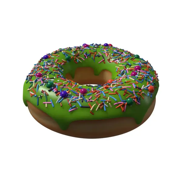Green Donut with Sprinkles 3D Illustration in White Background