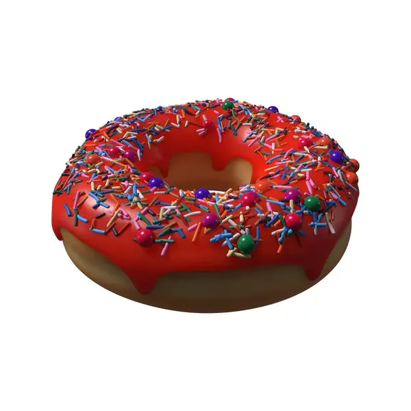 Red Donut with Sprinkles 3D Illustration in White Background