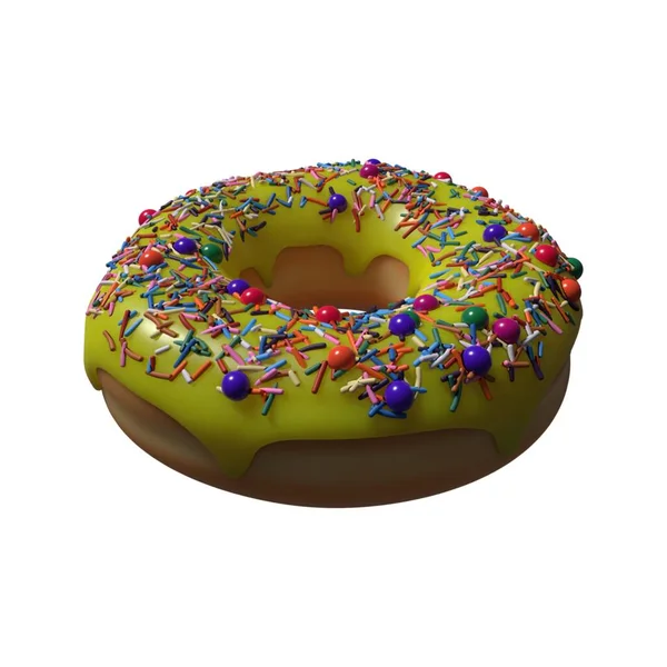 Yellow Donut with Sprinkles 3D Illustration in White Background