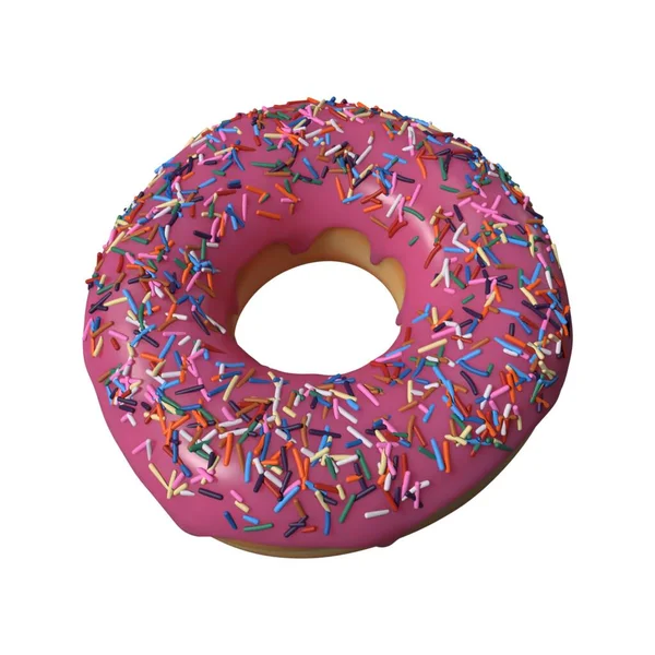 Pink Donut with Sprinkles 3D Illustration in White Background