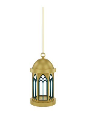 3D Asılı Altın Mavi İslami Fener