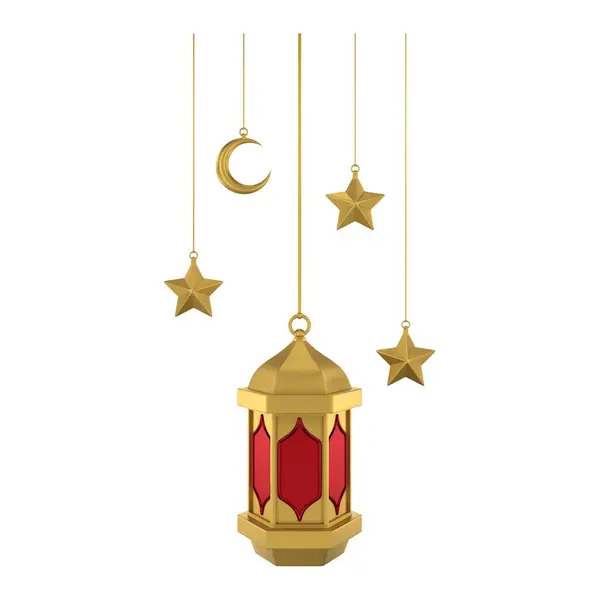 Zavěšení Zlatá Červená Islámská Lucerna Prvek Návrhu Jemnými Barvami Vykreslení — Stock fotografie