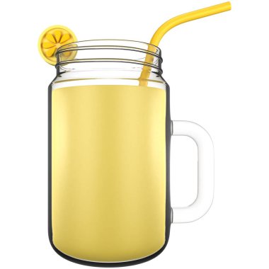 Kavanozda 3 boyutlu limonata içmek. Yaz temalı tasarım elemanı. 3 Boyutlu Hazırlama.