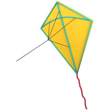 3D uçurtma çizimi. Yaz temalı tasarım elemanı. 3 Boyutlu Hazırlama.