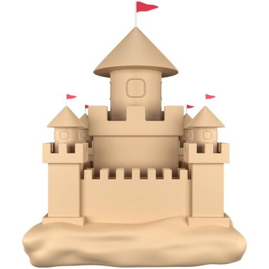 3D kum kale çizimi. Yaz temalı tasarım elemanı. 3 Boyutlu Hazırlama.