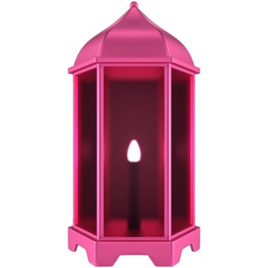 3 boyutlu pembe İslami fener. Metalik renkli tasarım elemanı. 3 Boyutlu Hazırlama.