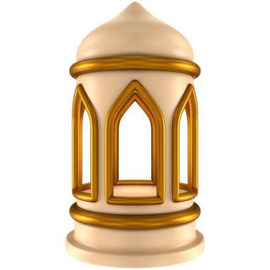 3D kahverengi bronz İslam feneri. Metalik renkli tasarım elemanı. 3 Boyutlu Hazırlama.