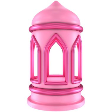 3 boyutlu pembe İslami fener. Metalik renkli tasarım elemanı. 3 Boyutlu Hazırlama.