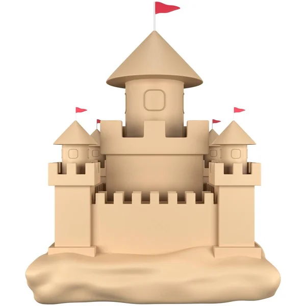 3D kum kale çizimi. Yaz temalı tasarım elemanı. 3 Boyutlu Hazırlama.