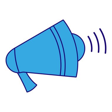 Mavi çizgi megafon elementi. İş temalı basit düz vektör. İş dünyası.