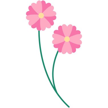 Çiçek vektör çizimi. Çiçek temalı renkli düz vektör çizimi.