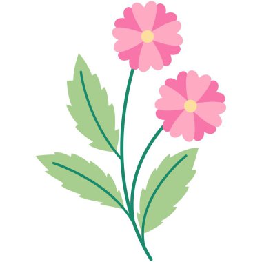 Çiçek vektör çizimi. Çiçek temalı renkli düz vektör çizimi.