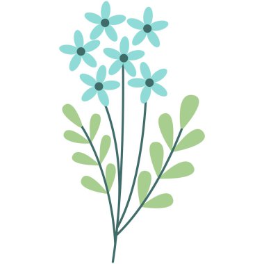 Çiçek vektör çizimi. Çiçek temalı renkli düz vektör çizimi.