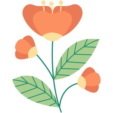 Çiçek vektör çizimi. Çiçek temalı renkli düz vektör çizimi.