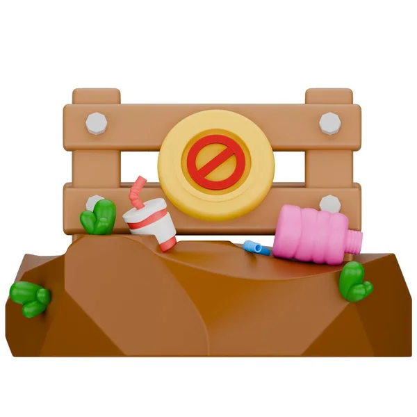 Plastik bölge yok. Ön görünüm 3d görüntüleme gösterimi sürdürülebilirlik temalı beyaz arkaplan üzerinde izole edildi.