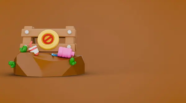 Plastik bölge yok. 3d çizim çizimi, kopya alanı ve sürdürülebilirlik temalı kahverengi arkaplan üzerinde izole edildi.