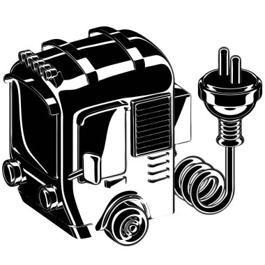 Elektrik prizi silueti olan yeşil bir kamyon. Sürdürülebilirlik teması ve siluet biçimi olan vektör illüstrasyonu.