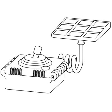 Güneş paneli kontrol hattı sanatı. Sürdürülebilirlik temalı ve çizgi sanatı tarzında vektör illüstrasyonu.
