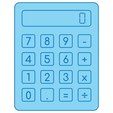 Mavi çizgi hesap makinesi. Eğitim temalı vektör illüstrasyonu. Okula geri dön..