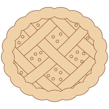 Kahverengi çizgi elmalı turta. Tatlı temalı şirin düz vektör çizimi. Yiyecek..