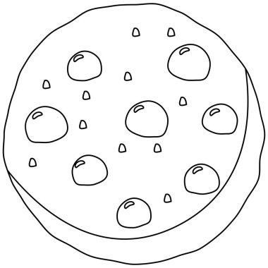 Çikolata parçacıklı kurabiye çizgisi çizimi. Tatlı temalı şirin düz vektör çizimi. Yiyecek..