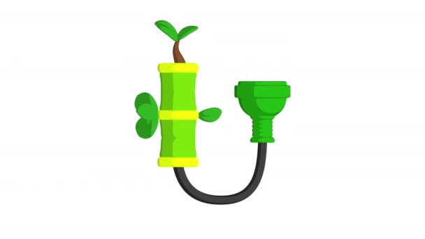 Cartoon Groene Plant Power Plug Drijvende Animatie Met Duurzaamheid Thema — Stockvideo