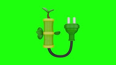 Yeşil ekranda sürdürülebilirlik temalı döngü, beyaz arkaplan, kaplama ve alfa mat klipleri ile aynı uzunlukta 3d yeşil bitki ve elektrik prizi yüzer animasyonu. 3d hazırlayıcı.