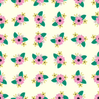 Çiçek buketi pürüzsüz desen. Arka planlar, duvar kağıtları, kumaşlar, tekstil, ambalaj kağıtları, basılı materyaller ve daha fazlası için uygundur..