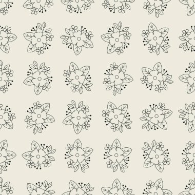Çiçek buketi çizgisi, kusursuz desen. Arka planlar, duvar kağıtları, kumaşlar, tekstil, ambalaj kağıtları, basılı materyaller ve daha fazlası için uygundur..
