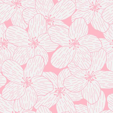 Kiraz çiçeği çizgisi kusursuz bir desen çiziyor. Arka planlar, duvar kağıtları, kumaşlar, tekstil, ambalaj kağıtları, basılı materyaller ve daha fazlası için uygundur..