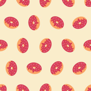 Donut kusursuz desen. Arka planlar, duvar kağıtları, kumaşlar, tekstil, ambalaj kağıtları, basılı materyaller ve daha fazlası için uygundur..
