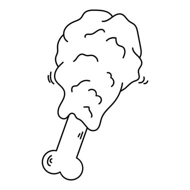 Kızarmış tavuk çizgisi sanat öğesi. Yemek temalı vektör ögesi ve karalama el çizimi tarzı. Görüntü.