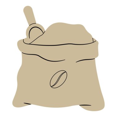 Düz çizgi kahve tozu. Kahve temalı ve düz çizgi vektör biçimli vektör illüstrasyonu.