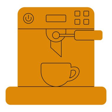 Düz çizgi kahve kızartma makinesi. Kahve temalı ve düz çizgi vektör biçimli vektör illüstrasyonu.