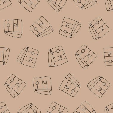 Kahve poşeti ambalaj hattı kusursuz desen. Arka planlar, duvar kağıtları, kumaşlar, tekstil, ambalaj kağıtları, basılı materyaller ve daha fazlası için uygundur..