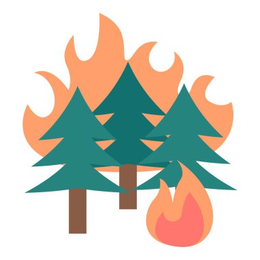 Orman doğal afet unsurlarını ateşliyor. Doğal afet temalı ve düz vektör tarzlı vektör çizimi. Düzenlenebilir vektör.