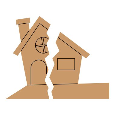 Düz çizgi depremi. Doğal afet temalı vektör illüstrasyonu ve düz çizgi vektör tarzı. Düzenlenebilir vektör.