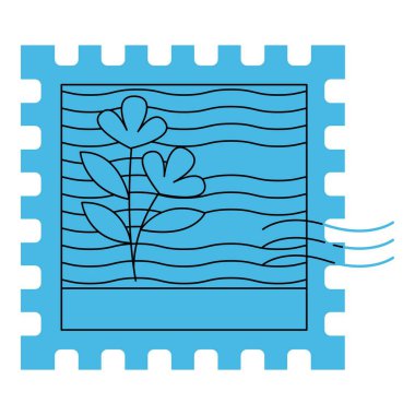 Düz posta pulu. Postane temalı ve düz çizgi vektör biçimli vektör illüstrasyonu. Düzenlenebilir vektör.