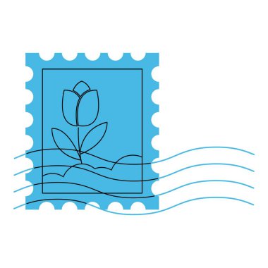 Düz posta pulu. Postane temalı ve düz çizgi vektör biçimli vektör illüstrasyonu. Düzenlenebilir vektör.