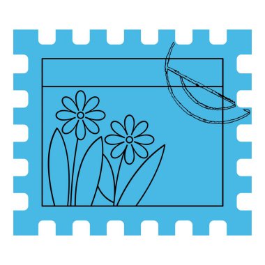 Düz posta pulu. Postane temalı ve düz çizgi vektör biçimli vektör illüstrasyonu. Düzenlenebilir vektör.