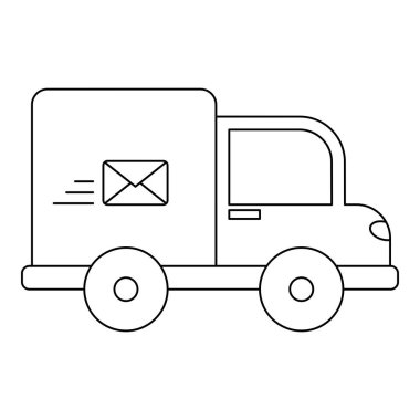 Posta kamyonu çizimi. Postane temalı vektör illüstrasyonu ve çizgi sanatı vektör biçimi. Düzenlenebilir vektör.