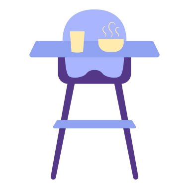 Bebek sandalyesi unsuru. Bebek temalı ve düz vektör tarzlı vektör çizimi. Düzenlenebilir vektör ögesi.