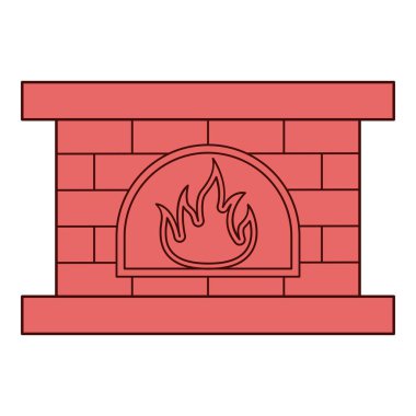 Düz bir şömine. Kış temalı vektör çizimi ve düz çizgi vektör biçimi. Düzenlenebilir vektör ögesi.