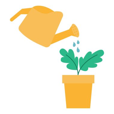 Bitki sürdürülebilirliği elementi sulanıyor. Sürdürülebilirlik temalı ve düz vektör tarzlı vektör illüstrasyonu. Düzenlenebilir vektör ögesi.