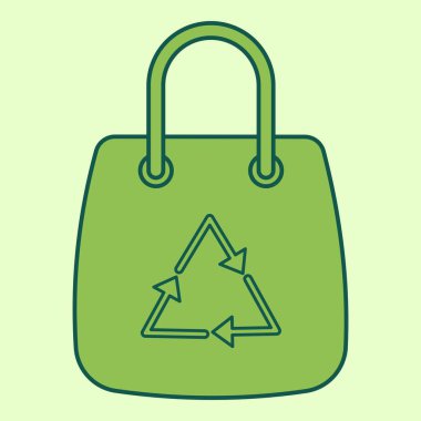 Düz bir alışveriş çantası. Sürdürülebilirlik temalı ve düz çizgi vektör biçimli vektör illüstrasyonu. Düzenlenebilir vektör ögesi.