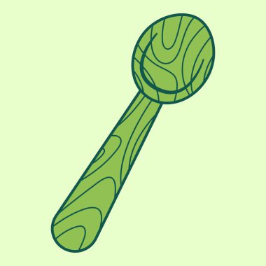 Düz çizgi tahta kaşık. Sürdürülebilirlik temalı ve düz çizgi vektör biçimli vektör illüstrasyonu. Düzenlenebilir vektör ögesi.