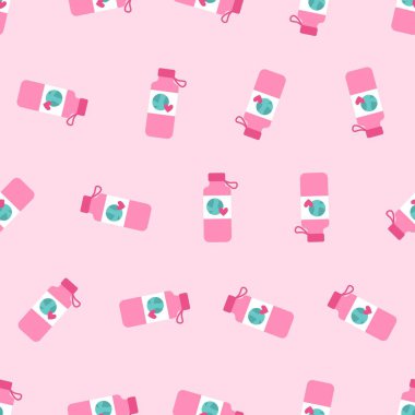 Yeniden kullanılabilir su şişesi dikişsiz desen. Arka planlar, duvar kağıtları, kumaşlar, tekstil, ambalaj kağıtları, basılı malzemeler ve daha fazlası için uygun. Düzenlenebilir vektör.